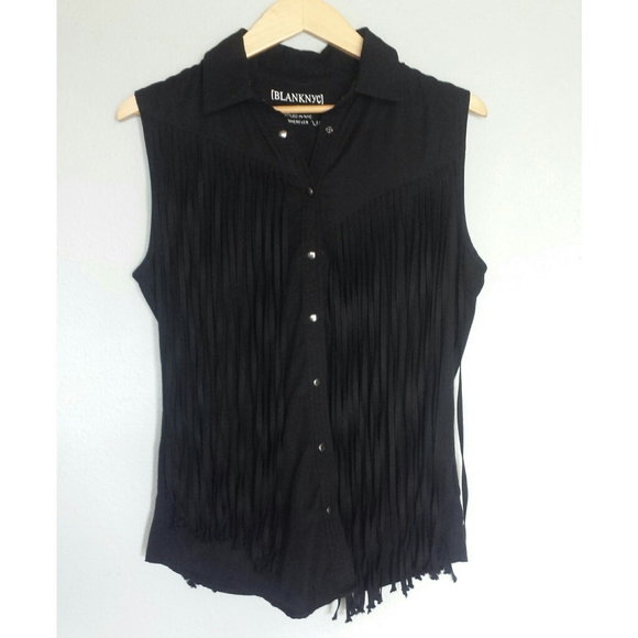 Blank NYC Fringe Button Sleeveless Top Size Small - Picture 2 of 8
